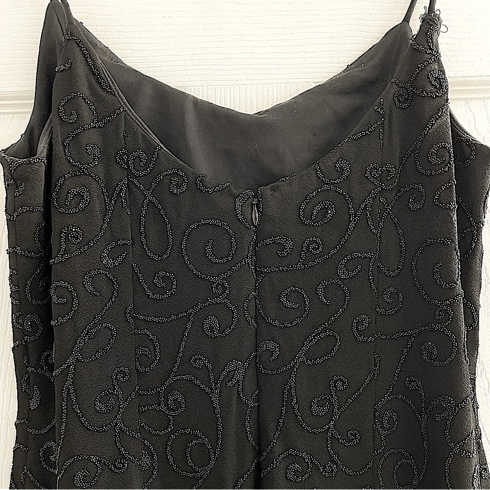 VINTAGE Bari Jay Black Evening Beaded Slit Gown Strapless Dress - Picture 3 of 6